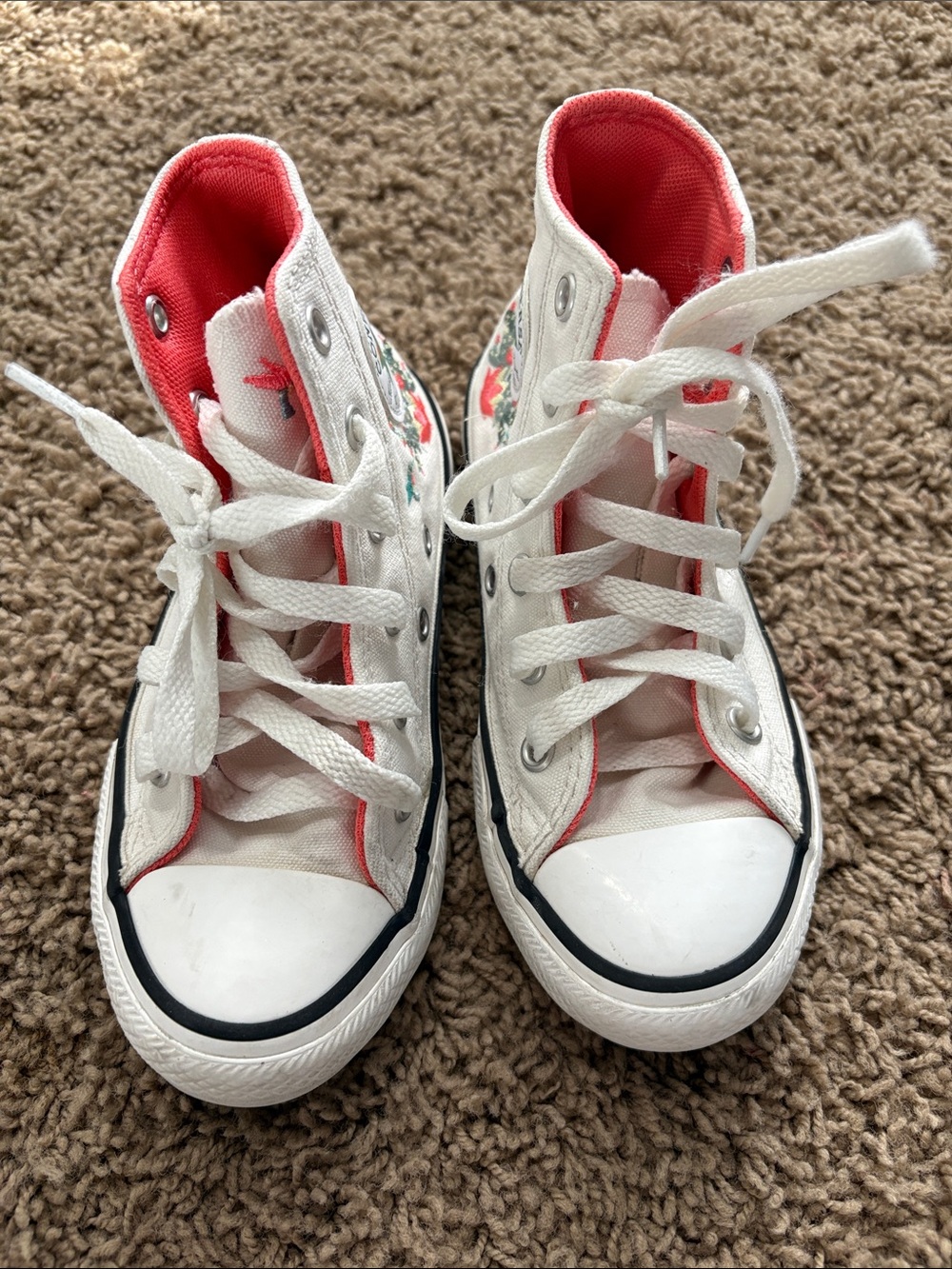 Converse Kids White High-Top Sneakers with Multicolor Floral Embroidery - Picture 3 of 7